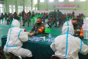 Pastikan Bebas Covid- 19, Ratusan Anggota dan PNS Jajaran Kodim 0313/KPR Jalani Rapid Test
