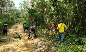 Demi Mensukseskan Pra TMMD Ke-110,Babinsa Koramil 03/Bunut Goro Bantu Warga Bersihkan Jalan