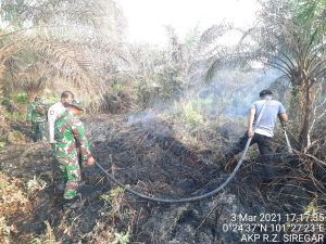 Kebakaran Lahan Sawit di Pandau Jaya, Kapolsek Siak Hulu Bersama Danramil Pimpin Pemadaman