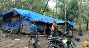 Babinsa Koramil 02 /Rambah Kunjungi Warga Miskin yang Hidup di Gubuk Reyot