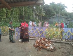 Babinsa Koramil 01/Bkn Bersama Ibu-Ibu PKK Perawatan Kebon Apotik Hidup di Kampung Pancasila 