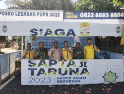 Personel Koramil 01/Bkn Lakukan Siaga di Pos Pam Mudik Lebaran PUPR 2023