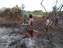 Kebakaran Lahan, Babinsa Koramil 07/Kampar Gerak Cepat Lakukan Pemadaman Api