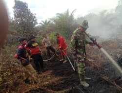 Bersama Tim Gabungan, Anggota Koramil 16/Tapung Berjibaku Padamkan Kebakaran Lahan