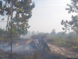 Kebakaran Lahan, Babinsa Koramil 07/Kampar Gerak Cepat Lakukan Pemadaman Api