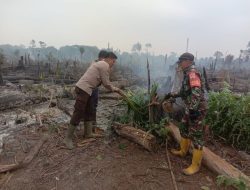 Babinsa Bersama Tim Gabungan Laksanakan Pemadaman Titik Api di Desa Air Hitam
