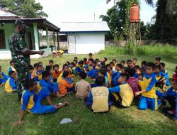 Berikan Wasbang, Babinsa Koramil 05/Kampar Kiri Temui Pelajar SD Negeri 008 Sungai Petai