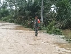 Babinsa Koramil 05/Kampar Kiri Pantau Debit Air Banjir di Desa Binaan