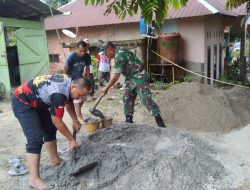 Babinsa Koramil 09/Langgam Bersama Warga Goro Bangun Drainase di Kampung Pancasila