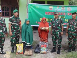 Kodim 0313/Kpr Bekerja Sama Dengan PT. Bumi Siak Pusako Bagikan Bantuan Sembako Untuk Sesama