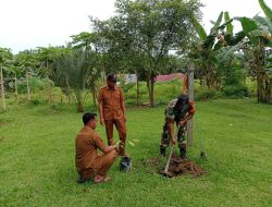 Lingkungan Agar Tetap Lestari, Babinsa Koramil 16/Tapung Bersama Perangkat Desa Tanam Pohon Penghijauan