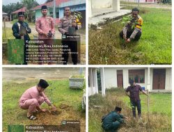 Dukung Penghijauan Polda Riau, Polsek dan Kelurahan Pangkalan Lesung Tanam Pohon Buah -Buahan