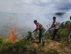 Babinsa Koramil 12/XIII Koto Kampar Bersama Tim Damkar Padamkan Kebakaran Lahan di Tanjung Alai